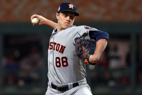 ATLANTA, GEORGIA – OCTOBER 31: Phil Maton #88 of the Houston Astros delivers the pitch against the Atlanta Braves during the fifth inning in Game Five of the World Series at Truist Park on October 31, 2021 in Atlanta, Georgia. (Photo by Kevin C. Cox/Getty Images)