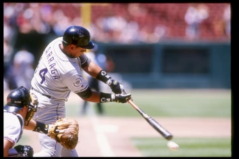 24 Jun 1993: First baseman Andres Galarraga of the Colorado Rockies during a game against the San Francisco Giants at Candlestick Park in San Francisco, California. (Mandatory Credit: Otto Greule /Allsport)