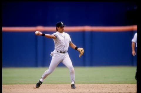 8 Aug 1993: Shortstop Vinny Castilla of the Colorado Rockies throws the ball during a game against the San Diego Padres at Jack Murphy Stadium in San Diego, California. Mandatory Credit: Stephen Dunn/Allsport (Getty Images).