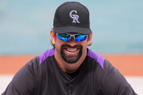 DENVER, CO – APRIL 05: Todd Helton #17 of the Colorado Rockies looks on during warm up prior to facing the San Diego Padres during Opening Day at Coors Field on April 5, 2013 in Denver, Colorado. (Photo by Doug Pensinger/Getty Images)