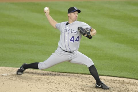 WASHINGTON, DC – JUNE 20: Roy Oswalt #44 of the Colorado Rockies pitches against the Washington Nationals on June 20, 2013 at Nationals Park in Washington, DC. The Nationals won 5-4. (Photo by Mitchell Layton/Getty Images)