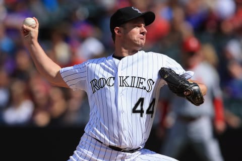 DENVER, CO – SEPTEMBER 19: Starting pitcher Roy Oswalt #44 of the Colorado Rockies delivers against the St. Louis Cardinals at Coors Field on September 19, 2013 in Denver, Colorado. (Photo by Doug Pensinger/Getty Images)