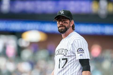 DENVER, CO – SEPTEMBER 22: Todd Helton #17 of the Colorado Rockies looks on during a game against the Arizona Diamondbacks at Coors Field on September 22, 2013 in Denver, Colorado. (Photo by Dustin Bradford/Getty Images)