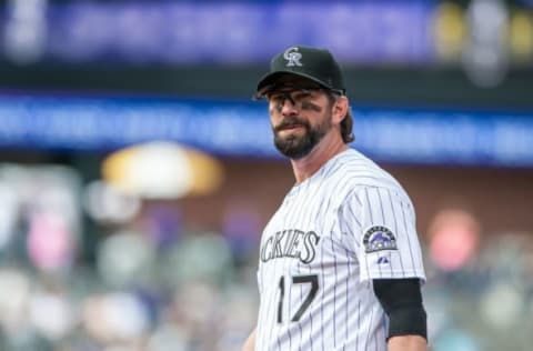 DENVER, CO – SEPTEMBER 22: Todd Helton #17 of the Colorado Rockies looks on during a game against the Arizona Diamondbacks at Coors Field on September 22, 2013 in Denver, Colorado. (Photo by Dustin Bradford/Getty Images)