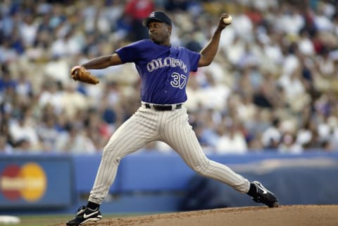 LOS ANGELES – AUGUST 31: Pitcher Darren Oliver #37 of the Colorado Rockies delivers the ball Los Angeles Dodgers during the game against the at Dodger Stadium on August 31, 2003 in Los Angeles, California. The Dodgers won 3-0. (Photo by Robert Laberge/Getty Images)