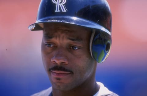 13 Jun 1998: Ellis Burks #26 of the Colorado Rockies looks on during a game against the Los Angeles Dodgers at the Dodger Stadium in Los Angeles, California. The Rockies defeated the Dodgers 4-2. Mandatory Credit: Vincent Laforet /Allsport