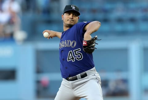 LOS ANGELES, CA – JUNE 17: Jhoulys Chacin #45 of the Colorado Rockies against the Los Angeles Dodgers at Dodger Stadium on June 17, 2014 in Los Angeles, California. (Photo by Stephen Dunn/Getty Images)