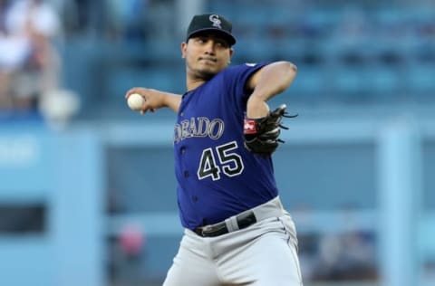 LOS ANGELES, CA – JUNE 17: Jhoulys Chacin #45 of the Colorado Rockies throws a pitch against the Los Angeles Dodgers at Dodger Stadium on June 17, 2014 in Los Angeles, California. (Photo by Stephen Dunn/Getty Images)