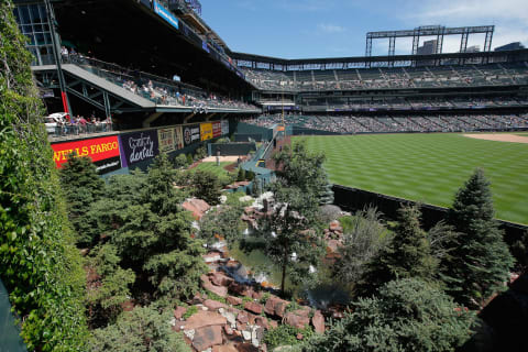 DENVER, CO – JUNE 06: A general view of the Rockpile in center field as the Miami Marlins face the Colorado Rockies at Coors Field on June 6, 2015 in Denver, Colorado. The Rockies defeated the Marlins 10-5. (Photo by Doug Pensinger/Getty Images)