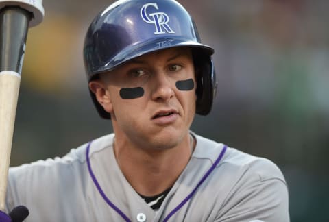 OAKLAND, CA – JUNE 30: Troy Tulowitzki #2 of the Colorado Rockies looks on from the on-deck circle against the Oakland Athletics in the top of the first inning at O.co Coliseum on June 30, 2015 in Oakland, California. (Photo by Thearon W. Henderson/Getty Images)