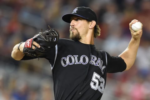 WASHINGTON, DC – AUGUST 08: Christian Friedrich #53 of the Colorado Rockies pitches during a baseball game against the Washington Nationals at Nationals Park at on August 8, 2015 in Washington, DC. The Nationals won 6-1. (Photo by Mitchell Layton/Getty Images)