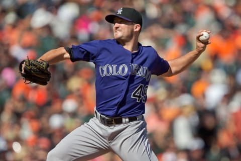 SAN FRANCISCO, CA – OCTOBER 4: Pitcher Rex Brothers #49 of the Colorado Rockies throws against the San Francisco Giants in the eighth inning at AT&T Park on October 4, 2015 in San Francisco, California, during the final day of the regular season. The Rockies won 7-3. (Photo by Brian Bahr/Getty Images)