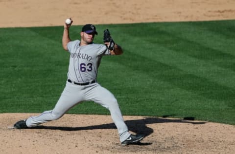 PHILADELPHIA, PA – MAY 30: Rafael Betancourt #63 of the Colorado Rockies throws a pitch during the game against the Philadelphia Phillies at Citizens Bank Park on May 30, 2015 in Philadelphia, Pennsylvania. The Rockies won 5-2. (Photo by Brian Garfinkel/Getty Images)