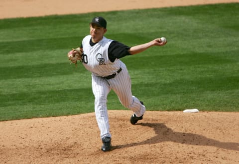 DENVER – AUGUST 21: Brian Fuentes #40 of the Colorado Rockies pitches against the Chicago Cubs on August 21, 2005 at Coors Field in Denver, Colorado. Fuentes gave up two home runs in the ninth inning to the Chicago Cubs as the Rockies defeated the Cubs 9-7. (Photo by Doug Pensinger/Getty Images)