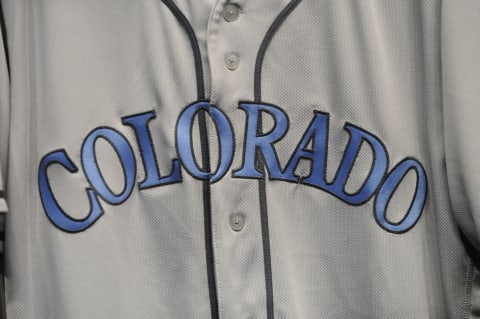 MIAMI, FL – JUNE 19: A detailed view of the front of the Colorado Rockies jersey worn by the players before the Fathers Day game against the Miami Marlins at Marlins Park on June 19, 2016 in Miami, Florida. (Photo by Eric Espada/Getty Images)