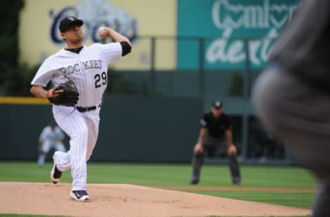 DENVER, CO – JUNE 25: Starting pitcher Jorge De La Rosa #29 of the Colorado Rockies delivers in the first inning against the Arizona Diamondbacks at Coors Field on June 25, 2016 in Denver, Colorado. (Photo by Bart Young/Getty Images)