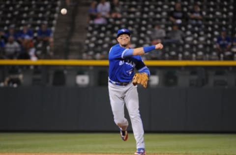 DENVER, CO – JUNE 28: Troy Tulowitzki #2 of the Toronto Blue Jays throws to first base for an out in the sixth inning against the Colorado Rockies at Coors Field on June 28, 2016 in Denver, Colorado. The Toronto Blue Jays defeat the Colorado Rockies 14-9. (Photo by Bart Young/Getty Images)