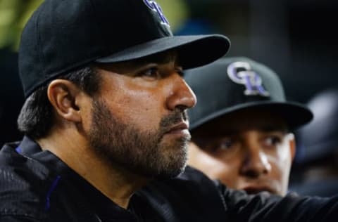 DENVER, CO – SEPTEMBER 7: Vinny Castilla of the Colorado Rockies sits during the game against the San Francisco Giants at Coors Field on September 7, 2016 in Denver, Colorado. Colorado Rockies defeat the San Francisco Giants 6-5.(Photo by Bart Young/Getty Images)