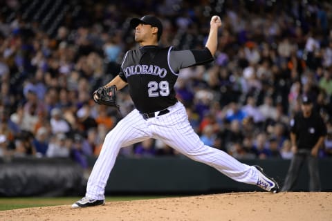 DENVER, CO – SEPTEMBER 7: Jorge De La Rosa #29 of the Colorado Rockies delivers against the San Francisco Giants at Coors Field on September 7, 2016 in Denver, Colorado. Colorado Rockies defeat the San Francisco Giants 6-5. (Photo by Bart Young/Getty Images)