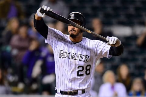 DENVER, CO – SEPTEMBER 16: Nolan Arenado #28 of the Colorado Rockies reacts in frustration after popping out in the ninth inning of a game at Coors Field on September 16, 2016 in Denver, Colorado. (Photo by Dustin Bradford/Getty Images)