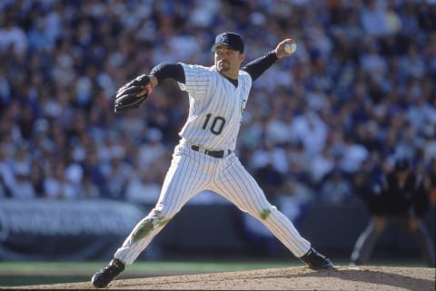 2 Apr 2001: Mike Hampton #10 of the Colorado Rockies winds back to pitch the ball during the game against the St. Louis Cardinals at Coors Field in Denver, Colorado. The Rockies defeated the Cardinals 8-0.Mandatory Credit: Tom Hauck /Allsport