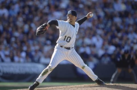 2 Apr 2001: Mike Hampton #10 of the Colorado Rockies winds back to pitch the ball during the game against the St. Louis Cardinals at Coors Fiels in Denver, Colorado. The Rockies defeated the Cardinals 8-0.Mandatory Credit: Tom Hauck /Allsport