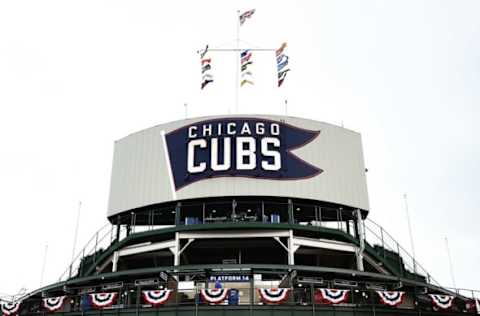 CHICAGO, IL – APRIL 10: A general view of the Chicago Cubs sign at Wrigley Field prior to the home opener between the Chicago Cubs and the Los Angeles Dodgers on April 10, 2017 in Chicago, Illinois. (Photo by Stacy Revere/Getty Images)