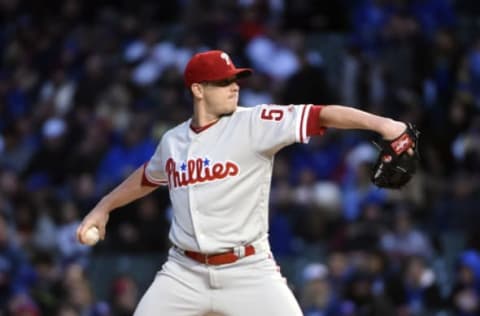 CHICAGO, IL – MAY 02: Jeremy Hellickson of the Philadelphia Phillies pitches against the Chicago Cubs during the first inning on May 2, 2017 at Wrigley Field in Chicago, Illinois. (Photo by David Banks/Getty Images)