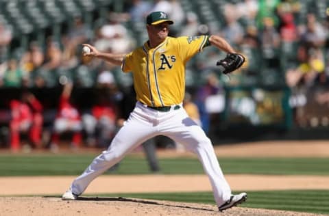 OAKLAND, AZ – JUNE 03: Relief pitcher Ryan Madson #44 of the Oakland Athletics pitches against the Washington Nationals during the MLB game at Oakland Coliseum on June 3, 2017 in Oakland, California. (Photo by Christian Petersen/Getty Images)