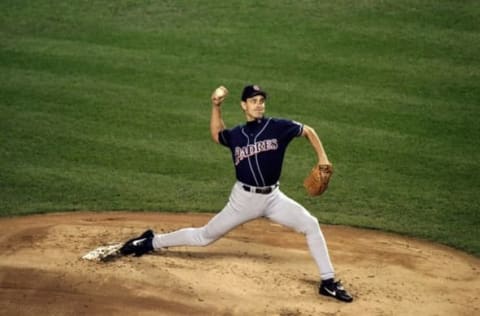 18 Oct 1998: Pitcher Andy Ashby #43 of the San Diego Padres in action during the 1998 World Series Game 2 against the New York Yankees at the Yankee Stadium in the Bronx, New York. The Yankees defeated the Padres 9-3.