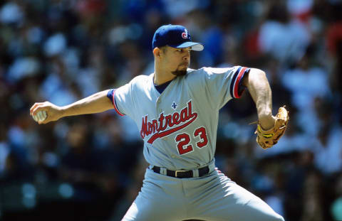 MILWAUKEE, WI – APRIL 2001: Javier Vazquez #23 of the Montreal Expos pitching against the Milwaukee Brewers in April 2001 in Milwaukee, Wisconsin. (Photo by Ronald C. Modra/Getty Images)