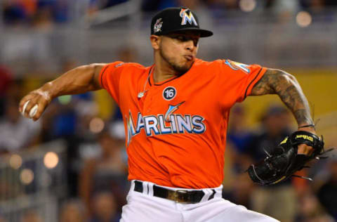 MIAMI, FL – JUNE 25: AJ Ramos of the Miami Marlins pitches in the eighth inning during the game between the Miami Marlins and the Chicago Cubs at Marlins Park on June 25, 2017 in Miami, Florida. (Photo by Mark Brown/Getty Images)