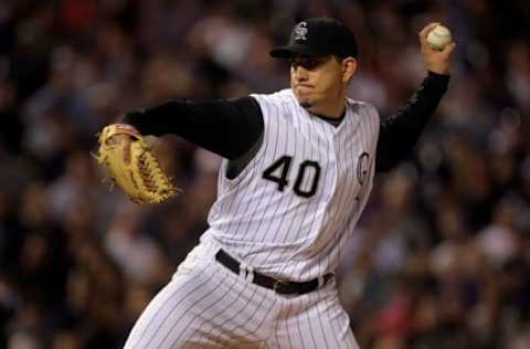 DENVER – APRIL 23: Pitcher Brian Fuentes #40 of the Colorado Rockies delivers against the Chicago Cubs at Coors Field on April 23, 2008 in Denver, Colorado. The Cubs defeated the Rockies 7-6 in 10 innings to secure the club’s 10,000th victory. (Photo by Doug Pensinger/Getty Images)