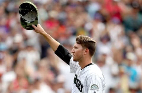 DENVER, CO – JULY 09: Starting pitcher Kyle Freeland #31 of the Colorado Rockies tips his hat to the crowd as he leaves the game in the ninth inning against the Chicago White Sox at Coors Field on July 9, 2017 in Denver, Colorado. (Photo by Matthew Stockman/Getty Images)