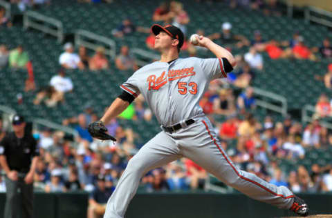 MINNEAPOLIS, MN – JULY 9: Zach Britton #53 of the Baltimore throws against the Minnesota Twins in the ninth inning of their baseball game on July 9, 2017 at Target Field in Minneapolis, Minnesota. The Orioles defeated the Twins 11-5. (Photo by Andy King/Getty Images)