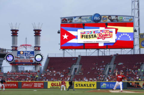 CINCINNATI, OH – SEPTEMBER 22: General view of action between the Cincinnati Reds and Boston Red Sox as Hispanic Heritage Night is celebrated during a game at Great American Ball Park on September 22, 2017 in Cincinnati, Ohio. The Red Sox defeated the Reds 5-4. (Photo by Joe Robbins/Getty Images)