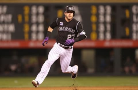 DENVER, CO – MAY 11: Trevor Story #27 of the Colorado Rockies circles the bases after hitting a 3 RBI triple in the fourth inning against the Milwaukee Brewers at Coors Field on May 11, 2018 in Denver, Colorado. (Photo by Matthew Stockman/Getty Images)