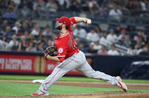 NEW YORK, NY – MAY 25: Cam Bedrosian #32 of the Los Angeles Angels pitches against the New York Yankees during their game at Yankee Stadium on May 25, 2018 in New York City. (Photo by Al Bello/Getty Images)