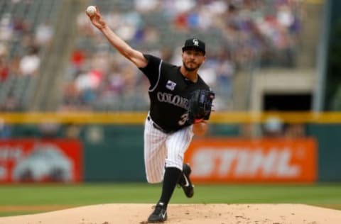 DENVER, CO – JUNE 3: Chad Bettis #35 of the Colorado Rockies delivers to home plate during the first inning against the Los Angeles Dodgers at Coors Field on June 3, 2018 in Denver, Colorado. (Photo by Justin Edmonds/Getty Images)