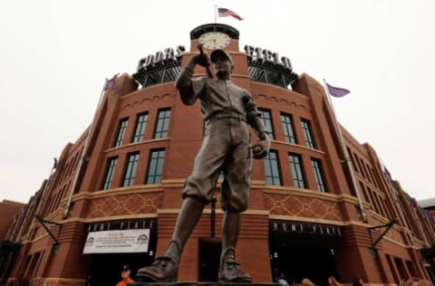 DENVER, CO – AUGUST 13: ‘The Player’ statue stands sentry outside the stadium as the Milwaukee Brewers face the Colorado Rockies at Coors Field on August 13, 2012 in Denver, Colorado. (Photo by Doug Pensinger/Getty Images)