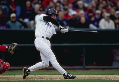 7 Apr 1998: Infielder John Vander Wal of the Colorado Rockies in action during a game against the St. Louis Cardinals at Coors Field in Denver, Colorado. The Cardinals defeated the Rockies 12-10. Mandatory Credit: Brian Bahr /Allsport