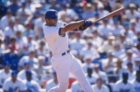 5 Mar 1997: First baseman Eric Karros of the Los Angeles Dodgers in action during a spring training game against the Montreal Expos in Vero Beach Florida. The Dodgers won the game 11-4. Mandatory Credit: Stephen Dunn /Allsport. Getty Images.