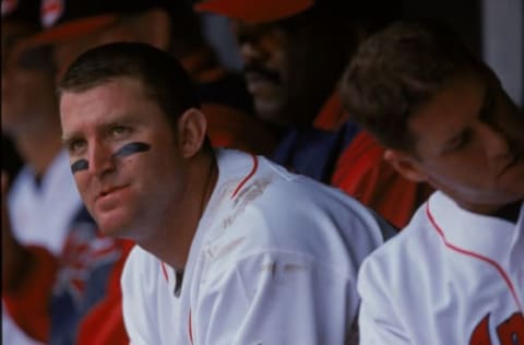 1 Jul 2001: Jim Thome #25 of the Cleveland Indians sitting on the bench watching the action during the game against the Kansas City Royals at Jacobs Field in Cleveland, Ohio. The Indians defeated the Royals 13-11. Mandatory Credit: Tom Pigeon/Allsport. Getty Images.