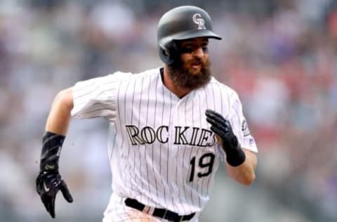 DENVER, CO – AUGUST 05: Charlie Blackmon #19 of the Colorado Rockies scores on a Gerardo Parra single in the first inning against the Philadelphia Phillies at Coors Field on August 5, 2017 in Denver, Colorado. (Photo by Matthew Stockman/Getty Images)