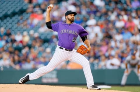 DENVER, CO – AUGUST 28: Starting pitcher Antonio Senzatela #49 of the Colorado Rockies delivers to home plate during the first inning of an interleague game against the Detroit Tigers at Coors Field on August 28, 2017 in Denver, Colorado. (Photo by Justin Edmonds/Getty Images)