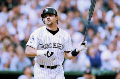 DENVER – JULY 7: Larry Walker #33 of the National League bats during the MLB All-Star Game at Coors Field on July 7, 1998 in Denver, Colorado. The American League defeated the National League 13-8. (Photo by: Brian Bahr/Getty Images)