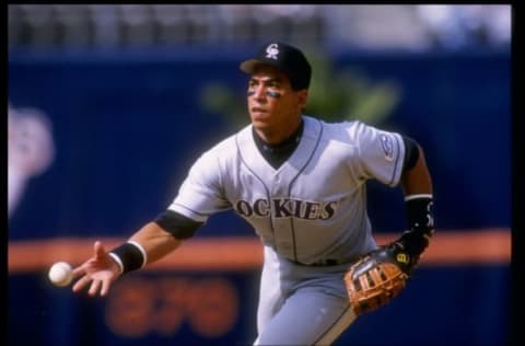 25 Jun 1995: First baseman Andres Galarraga of the Colorado Rockies throws the ball during a game against the San Diego Padres at Jack Murphy Stadium in San Diego, California. The Rockies won the game 11-4. Mandatory Credit: Stephen Dunn /Allsport