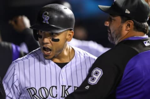 DENVER, CO – SEPTEMBER 16: Carlos Gonzalez #5 of the Colorado Rockies celebrates in the dugout after hitting a fifth inning two-run homerun against the San Diego Padres at Coors Field on September 16, 2017 in Denver, Colorado. (Photo by Dustin Bradford/Getty Images)