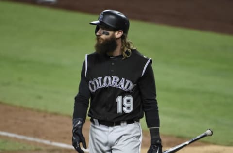 SAN DIEGO, CA – SEPTEMBER 23: Charlie Blackmon #19 of the Colorado Rockies walks back to the dugout after striking out during the seventh inning of a baseball game against the San Diego Padres at PETCO Park on September 23, 2017 in San Diego, California. (Photo by Denis Poroy/Getty Images)