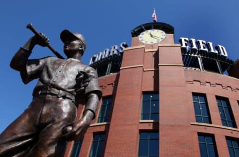 DENVER, CO – APRIL 09: The statue of ‘The Player’ stands watch outside the stadium as the San Francisco Giants face the Colorado Rockies on Opening Day at Coors Field on April 9, 2012 in Denver, Colorado. (Photo by Doug Pensinger/Getty Images)